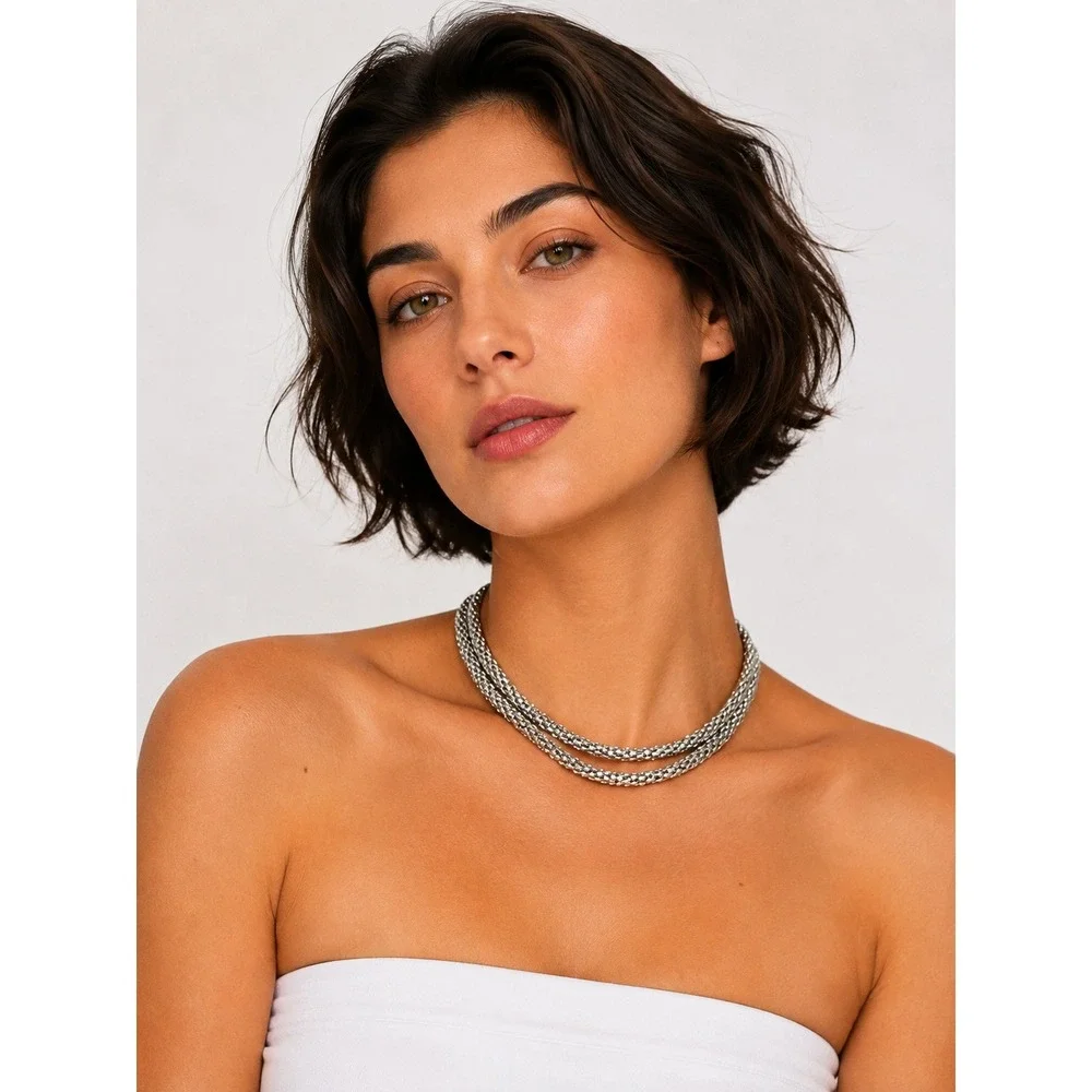 Vintage Silver Tone Textured Long Chain Necklace 36